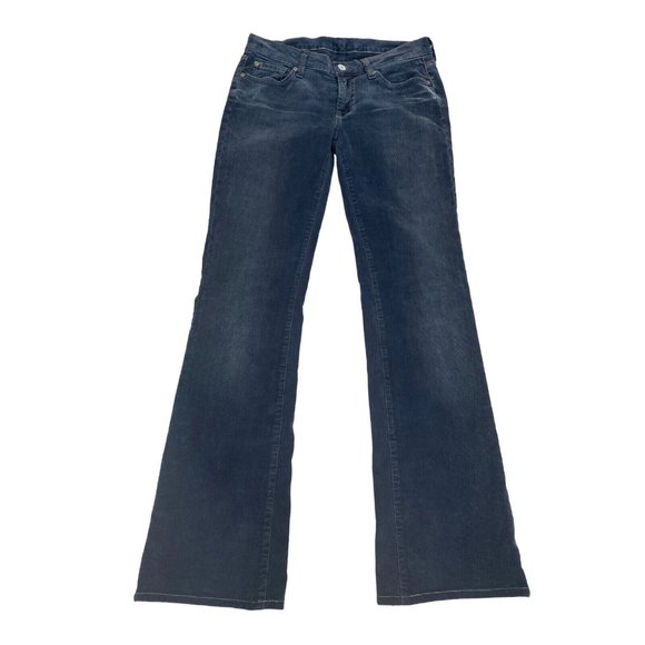 7 For All Mankind Blue Corduroy Low Rise Boot Cut Jeans Size 27 Length 29.5"